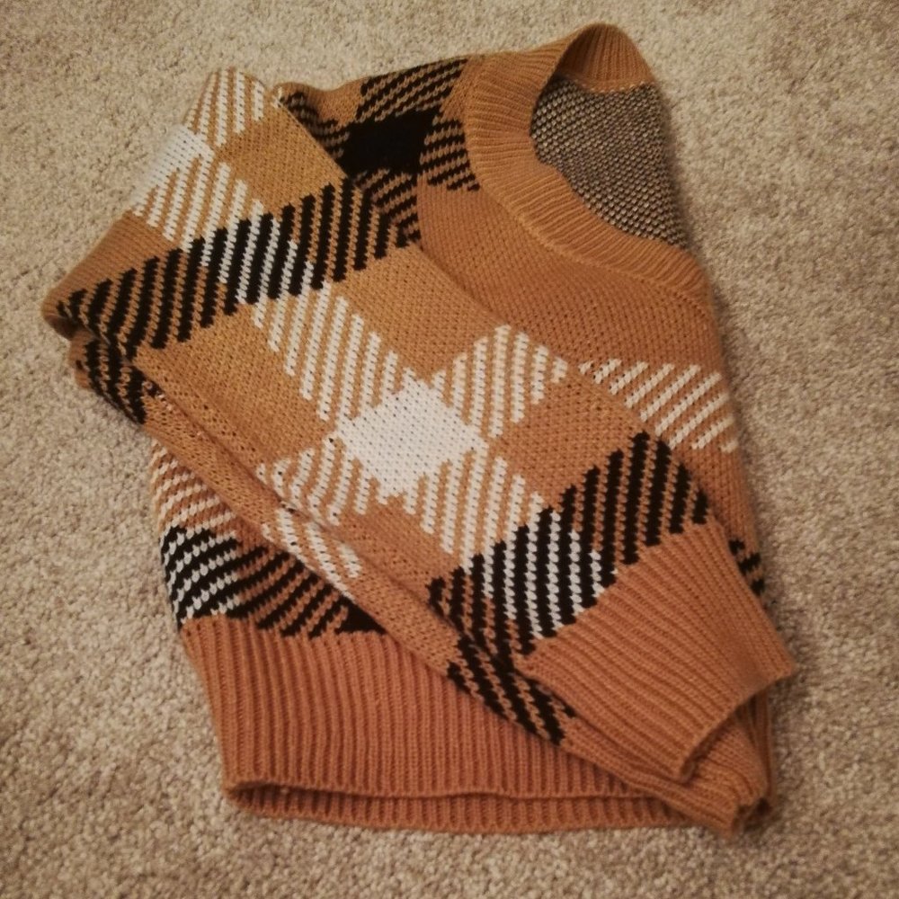 Tan Plaid Sweater, size small